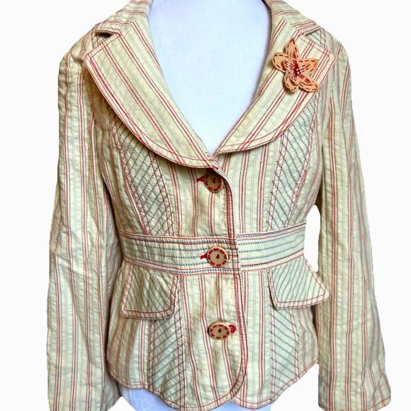 90s Nanette Lepore Peplum Blazer 10 Ticking Stripe Lined USA Office Workwear VTG - Picture 1 of 16